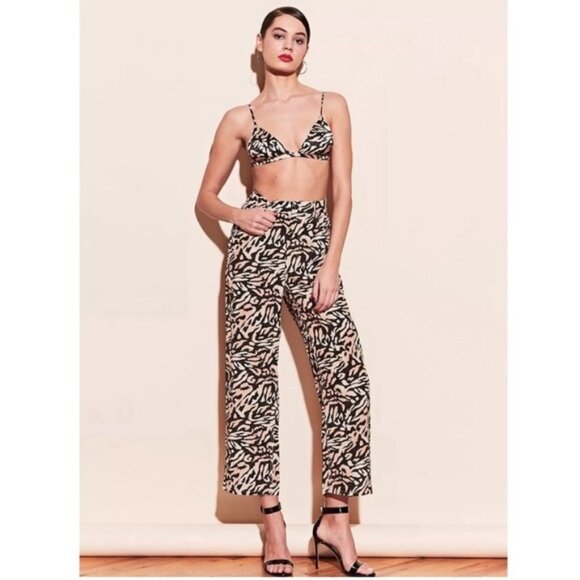 Fleur du Mal Tiger Print 100% Silk High Rise Cropped Wide Leg Pant Animal Boho 8 - Picture 1 of 11